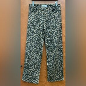 Angels Leopard Print Boot-Cut Pants in Khaki/Black